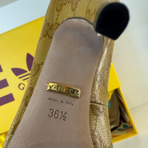 Pre Owned Gucci X Adidas Leather Tan Pumps. GG Logo. Sz 6.5 w/ BOX. - Picture 6 of 6